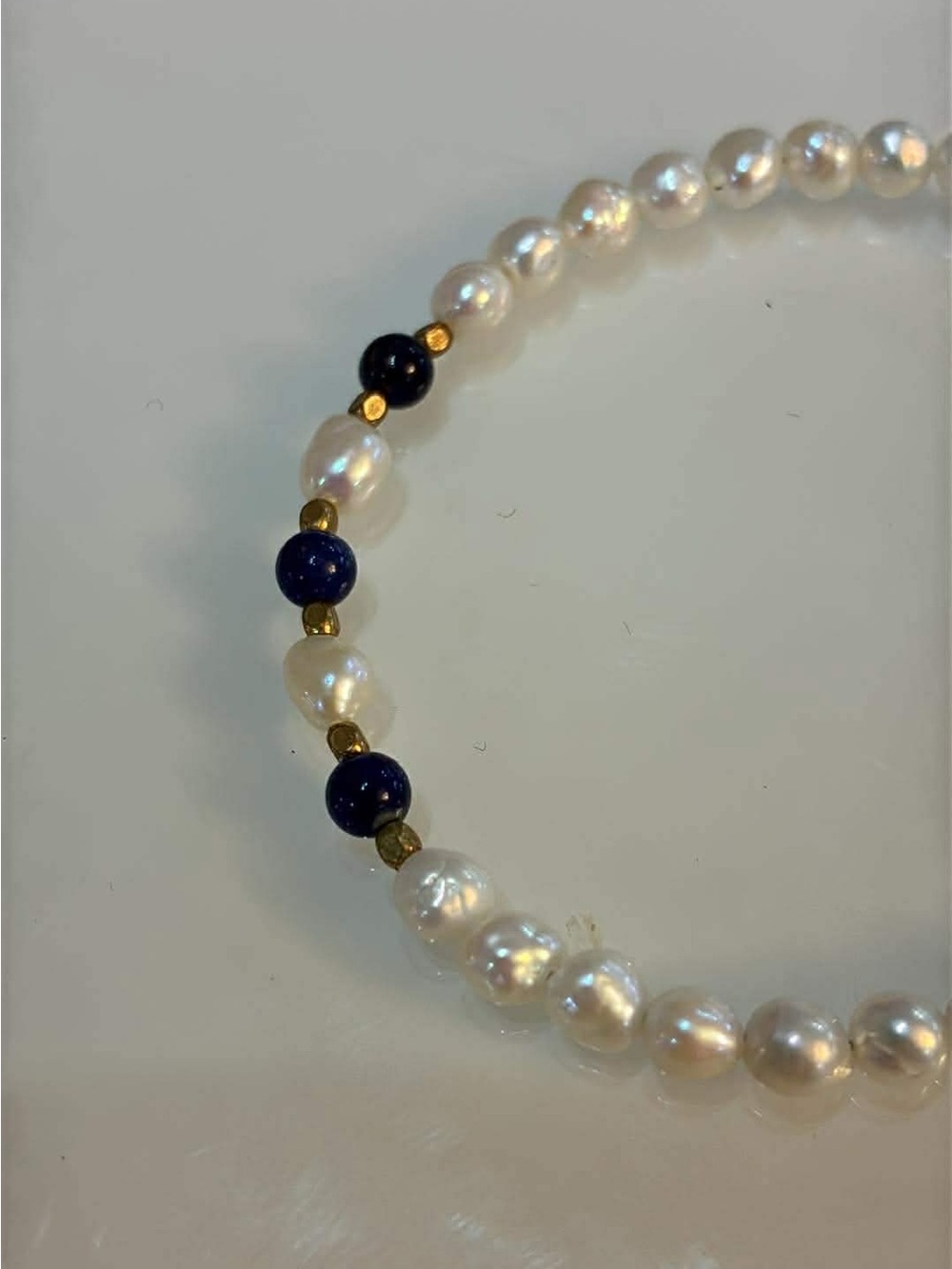Freshwater Pearl Bracelet with Blue Accent Beads - Picture 2 of 5